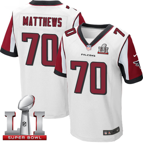 Nike Falcons #70 Jake Matthews White Super Bowl LI 51 Men's Stitched NFL Elite Jersey - Click Image to Close